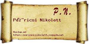 Páricsi Nikolett névjegykártya
